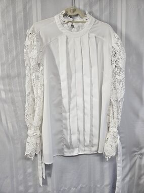 SHEIN CURVE Women's White Lace Sleeve Pintuck Blouse PLUS SIZE 3X